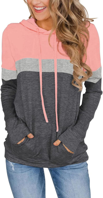 Women'S Casual Color Block Hoodies Tops Long Sleeve Drawstring Pullover Sweatshirts with Pocket(S-Xxl)