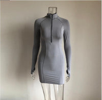 Thumbnail for Tight stretch elastic collar zipper long sleeve dress