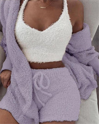 Thumbnail for 3pcs Womens Clothing Long Sleeve Crop Tank Top And Drawstring Shorts Pajama Set