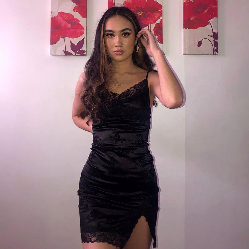 Goth Aesthetic Mini Dress Women V Neck Sexy Bodycon Dress