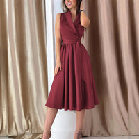 Thumbnail for Dies Midi Dress Casual Sleeveless Belt Dress Female New