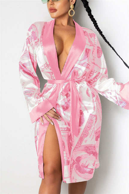 Hirigin Aesthetic Cardigan Long Sleeve Midi Bandage Dress Money Pajamas Fall Clothes For Women Fashion Sexy Lounge Wear