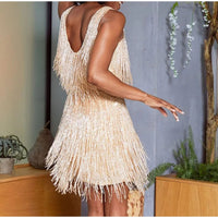 Thumbnail for Feather Neck Sequin Mini Dress | Dress Feathers Fringe | New Sequined