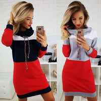 Thumbnail for Women Turtleneck Long Sleeve Hooded Sweatshirt Dress