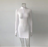 Thumbnail for Tight stretch elastic collar zipper long sleeve dress