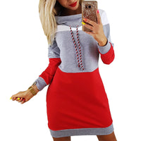 Thumbnail for Women Turtleneck Long Sleeve Hooded Sweatshirt Dress