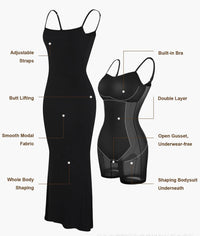 Thumbnail for Women's Shapewear Dress Jumpsuit Tummy Tuck Lift Corset Open Crotch Suspender Tight Long Skirt Chest Pad Bodysuit Dress