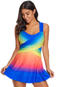 Thumbnail for Royal Blue Ombre Tie Dye Swim Dress with Shorts