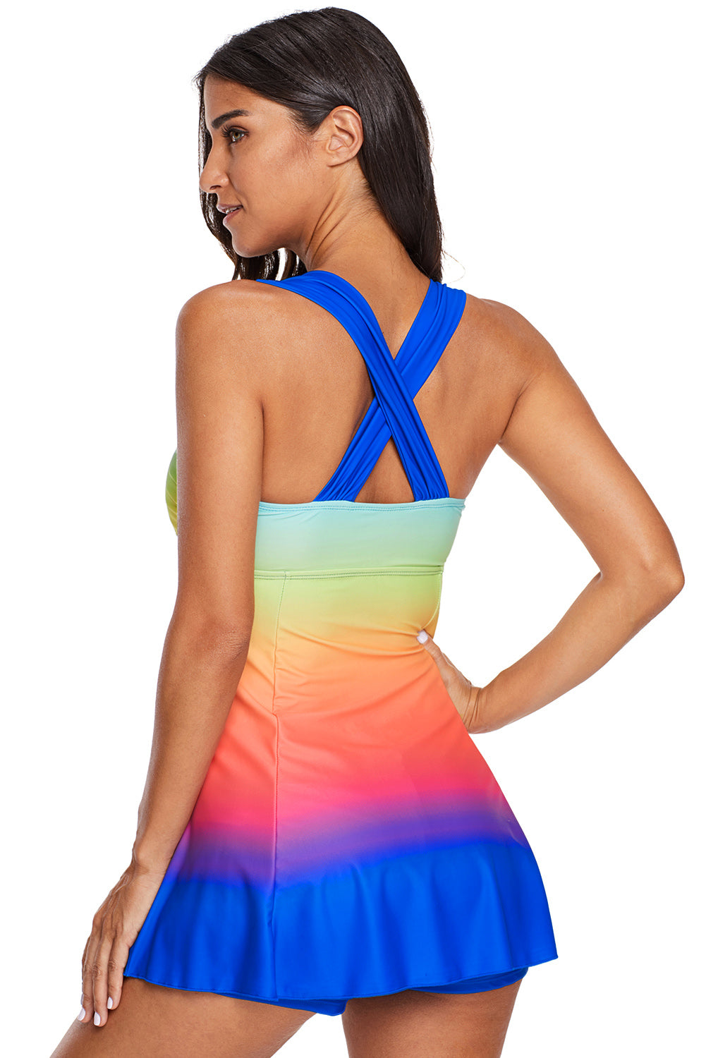 Royal Blue Ombre Tie Dye Swim Dress with Shorts