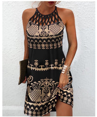 Thumbnail for Fashion Print Dress Casual Halterneck Dresses For Women Summer Clothes