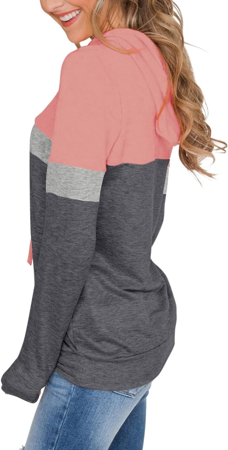 Women'S Casual Color Block Hoodies Tops Long Sleeve Drawstring Pullover Sweatshirts with Pocket(S-Xxl)