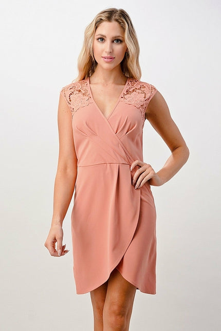 Lace Shoulder Overlap Mini Dress