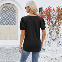 Thumbnail for New Solid Color V Neck Button Top Women's Fashion Short Sleeve T-Shirt Summer Womens Clothing