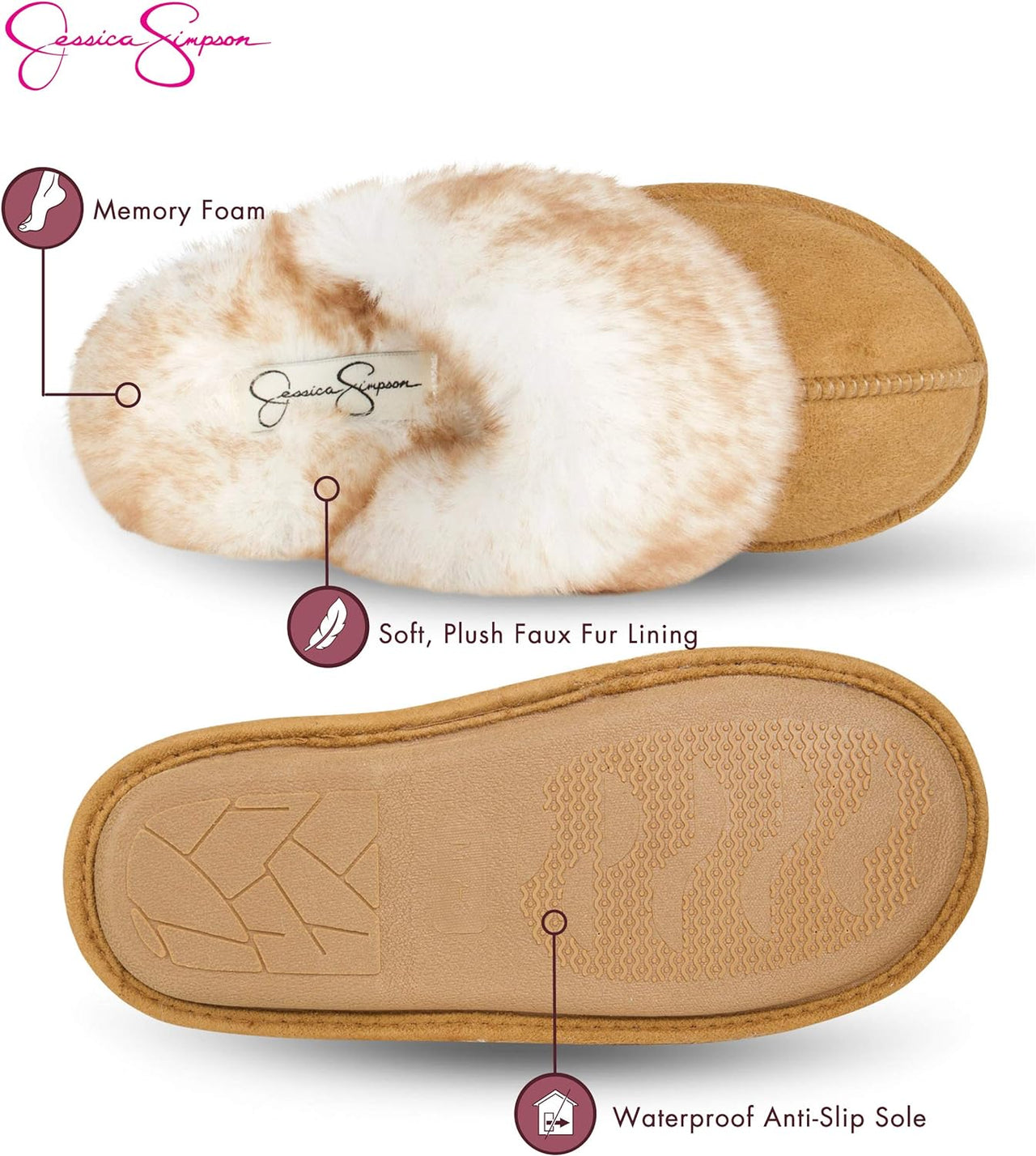 Women'S Comfy Faux Fur House Slipper Scuff Memory Foam Slip on Anti-Skid Sole