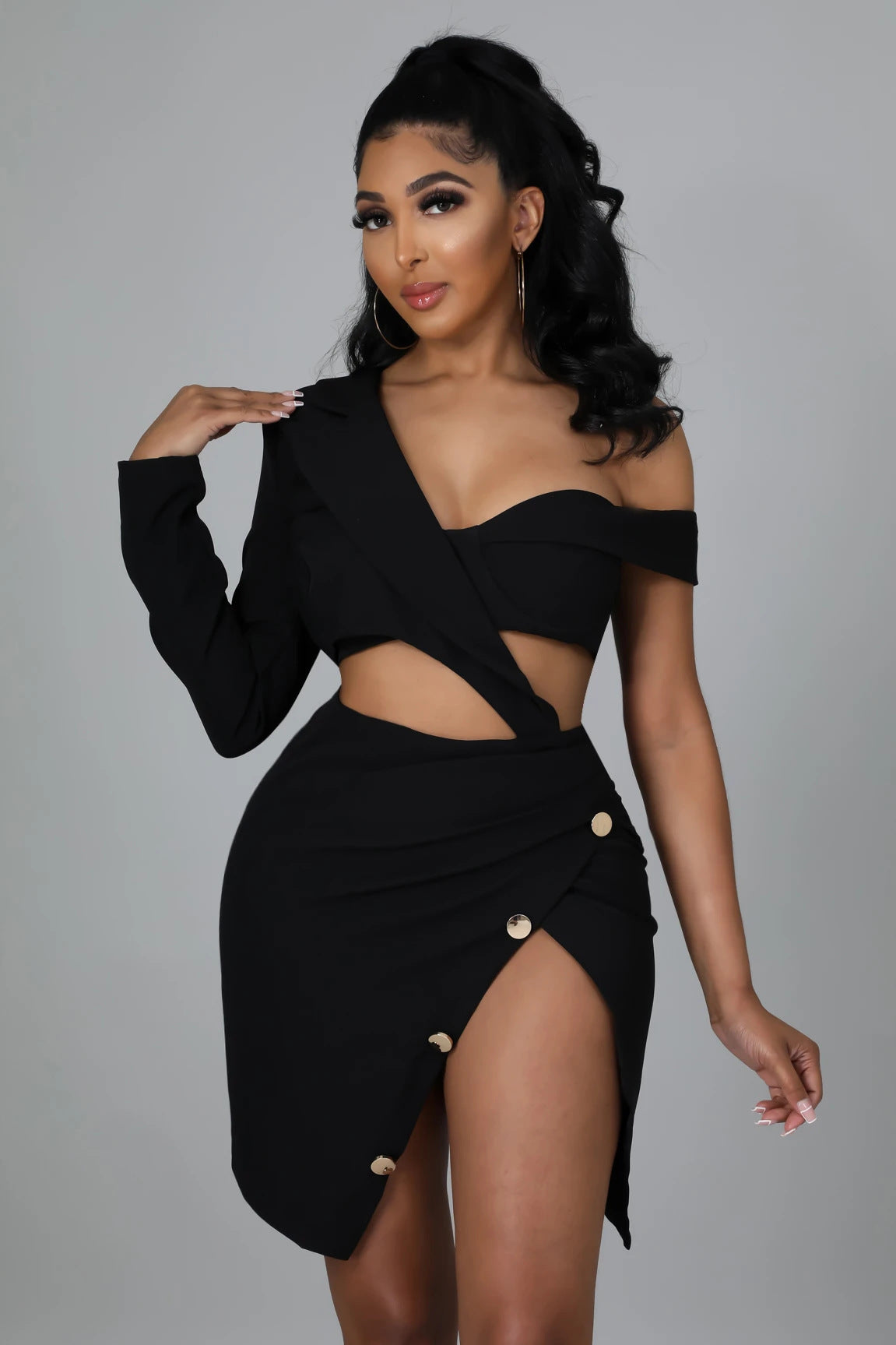 One-shoulder Slit Two-piece Straight Tribute Skirt