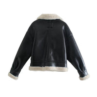 Thumbnail for Trendy Biker Fleece Padded Faux Leather Jacket