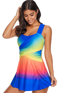 Thumbnail for Royal Blue Ombre Tie Dye Swim Dress with Shorts