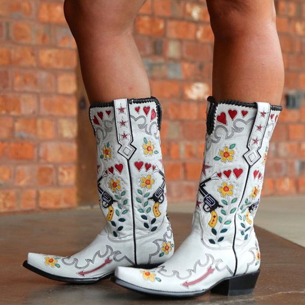 Bonjomarisa ocidental cowboy botas femininas cowgirl meados de bezerro