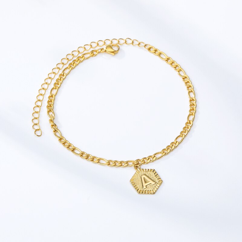 Dainty A Z letter Anklet Hexagon Shaped Initial Ankle Bracelet