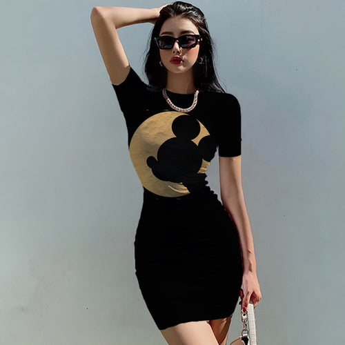 Disney Mickey Mouse Woman Dresses Elegant Dress Office Tight Slim Lady