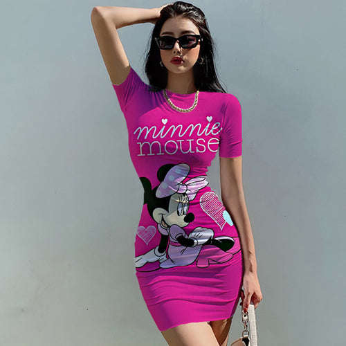 Disney Mickey Mouse Woman Dresses Elegant Dress Office Tight Slim Lady