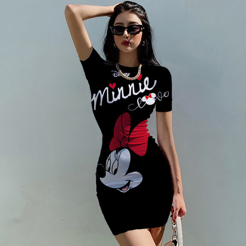 Disney Mickey Mouse Woman Dresses Elegant Dress Office Tight Slim Lady