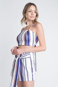 Thumbnail for Women's Unique Stripe Printed 2pc Set with Tie