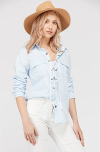 Thumbnail for Women's Lace Up Blouse Top