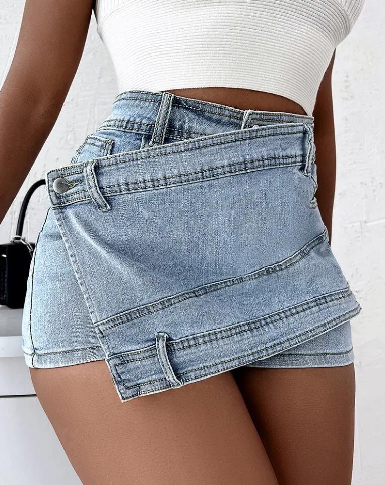 Echoine 5XL Plus Size Denim Shorts Skirt Blue High Waist Irregular