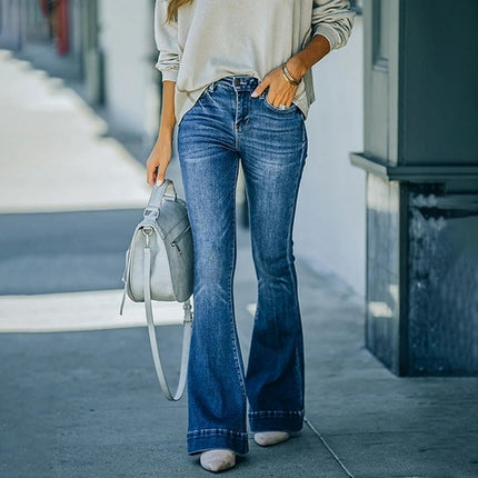 Flare Jeans Women Vintage Denim Pants Fashion Stretch Pocket Trousers