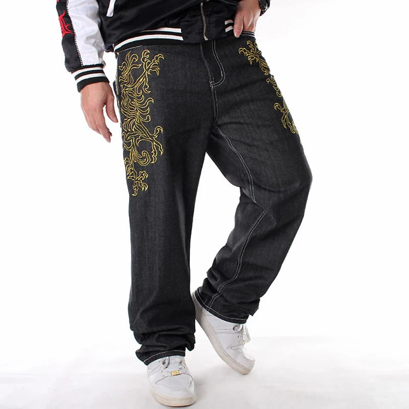 Hiphop jeans streetwear Men's embroidery straight loose casual pants