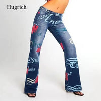 Thumbnail for Fashion Letter Pattern Jeans Women Blue Vintage Streetwear Denim