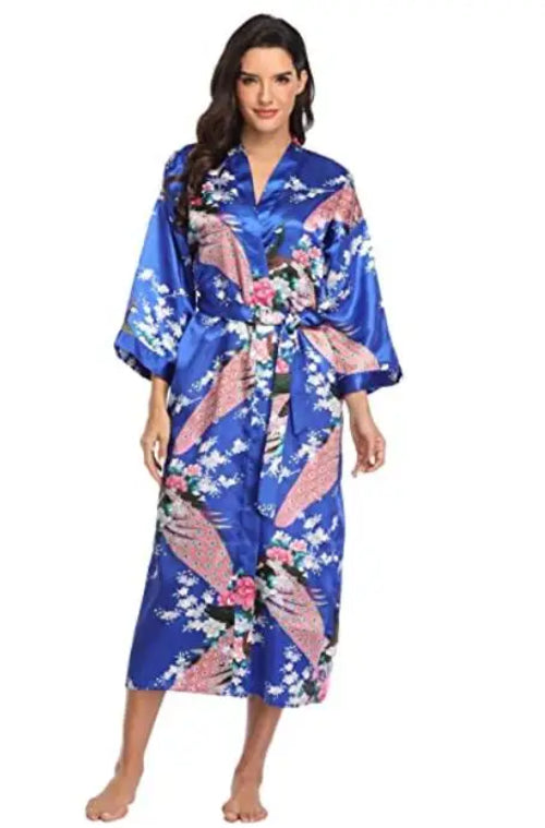 Hot Sale Black Summer Satin Kimono Bathrobe Women Bride Bridesmaid