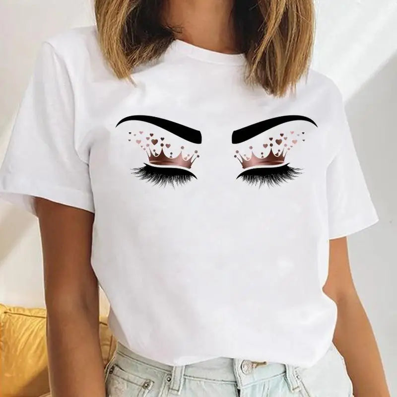 Women Eyelash Beach Holiday Cute 2021 Female Short Sleeve Cartoon