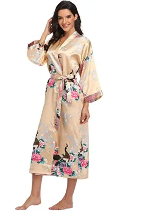 Hot Sale Black Summer Satin Kimono Bathrobe Women Bride Bridesmaid