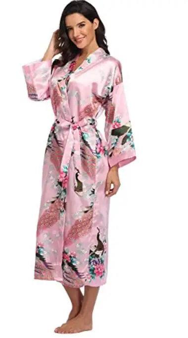 Hot Sale Black Summer Satin Kimono Bathrobe Women Bride Bridesmaid