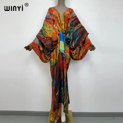 Sexy beach kaftan caftan feel silk rayon fashion print 2021 WINYI Maxi