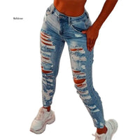 Thumbnail for Women Ripped Cut Out Jeans Sexy Hole Hollow Out Stretch Skinny