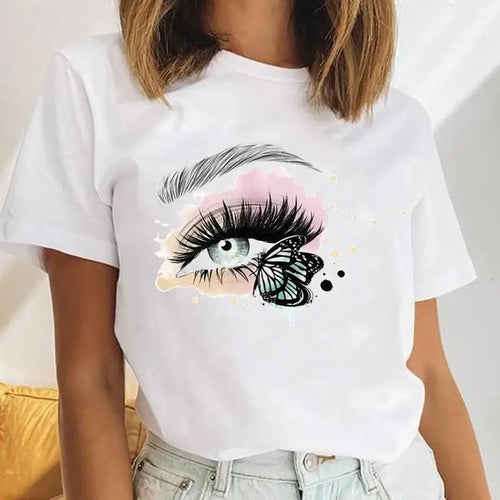 Women Eyelash Beach Holiday Cute 2021 Female Short Sleeve Cartoon