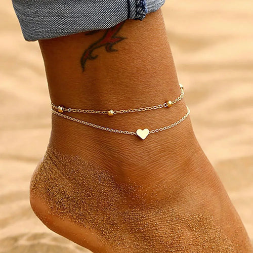 IPARAM Women's Anklet Bohemian Layered Heart Anklet  Summer Beach