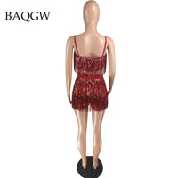 Thumbnail for Sequined Tassel Two Piece Set Women Dance Clothing Spaghetti Strap