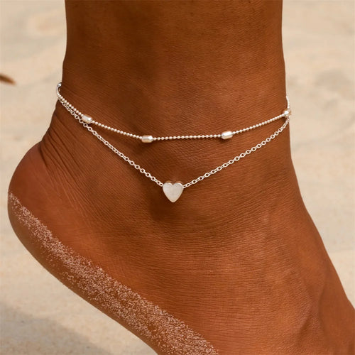 IPARAM Women's Anklet Bohemian Layered Heart Anklet  Summer Beach