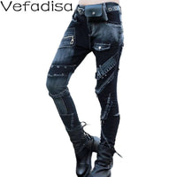 Thumbnail for Vefadisa Black Multi-pocket Denim Pencil Pants Women 2024 Spring