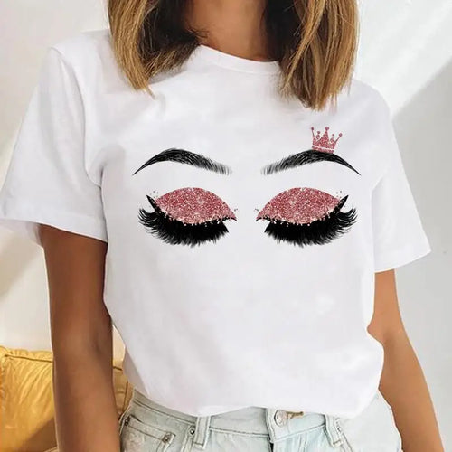 Women Eyelash Beach Holiday Cute 2021 Female Short Sleeve Cartoon