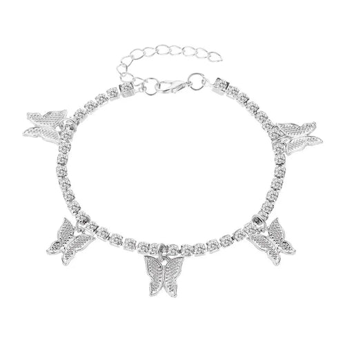 Crystal Butterfly Anklet For Women Foot Jewelry Summer Beach Barefoot