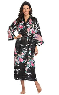 Thumbnail for Hot Sale Black Summer Satin Kimono Bathrobe Women Bride Bridesmaid