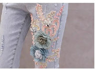 Thumbnail for Summer Korean Women High Waisted Stretch Pearls Pencil Skinny Denim