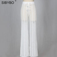 Thumbnail for Sibybo Hollow Out Knitted High Waist Sexy Pants Women Fashion Crochet