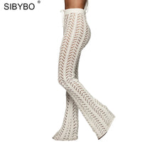 Thumbnail for Sibybo Hollow Out Knitted High Waist Sexy Pants Women Fashion Crochet