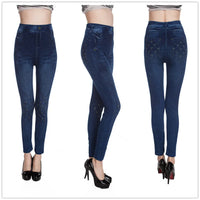 Thumbnail for Lady Spring Autumn new imitation jeans leggings casual fake denim blue